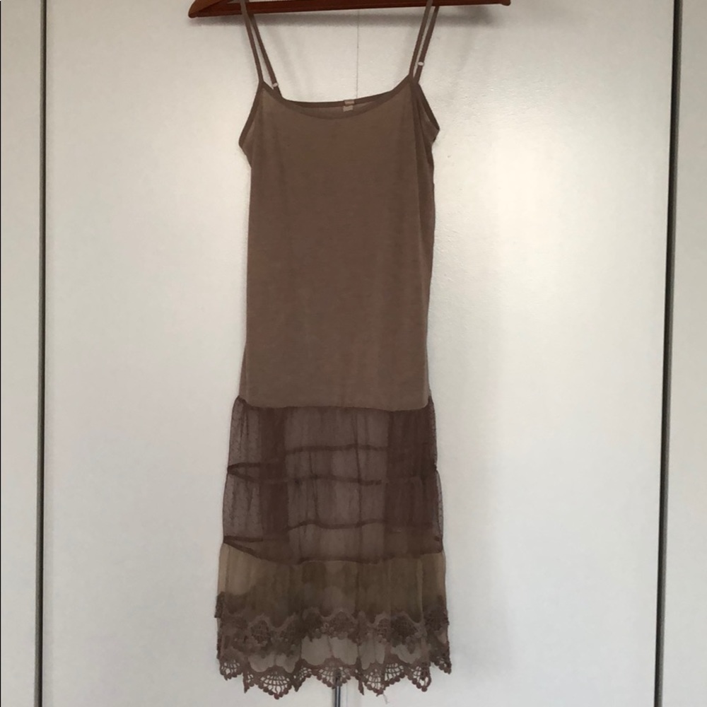 Boutique!! Long light brown top with lace bottom